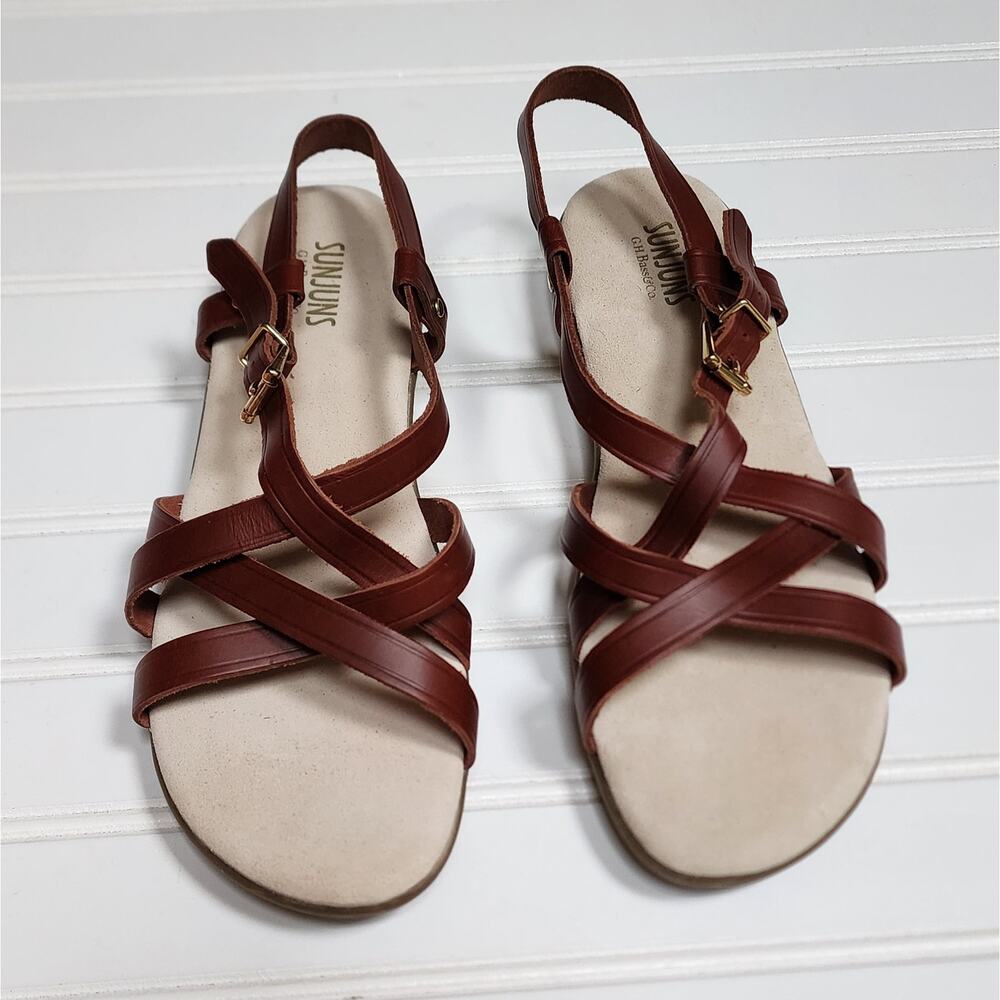G.H. Bass & Co Sunjuns Margie Strappy Women's Leather Sandals Size 7.5W Brown - Picture 3 of 10